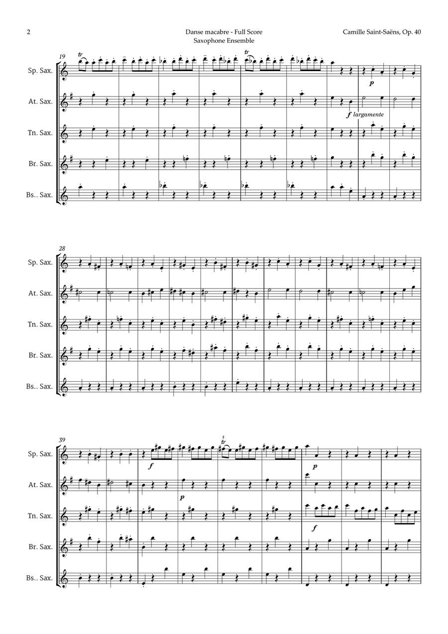 Danse Macabre by Camille Saint-Saens for Saxophone Ensemble Woodwind Ensemble scores gallery preview page 2
