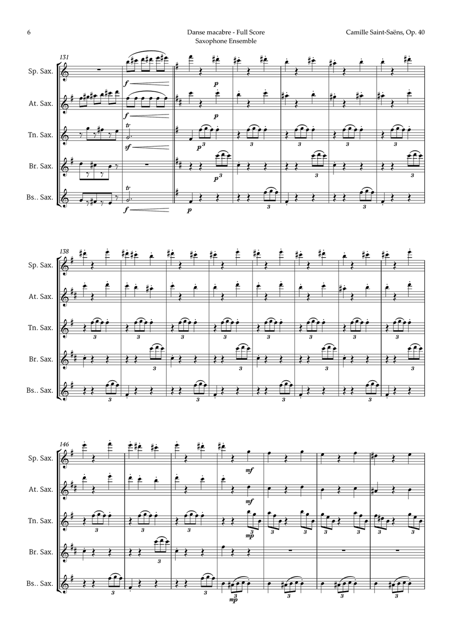 Danse Macabre by Camille Saint-Saens for Saxophone Ensemble Woodwind Ensemble scores gallery preview page 6