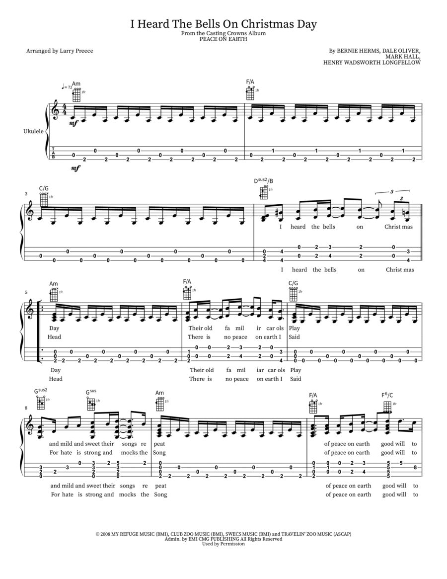 I Heard The Bells On Christmas Day Ukulele scores gallery preview page 1
