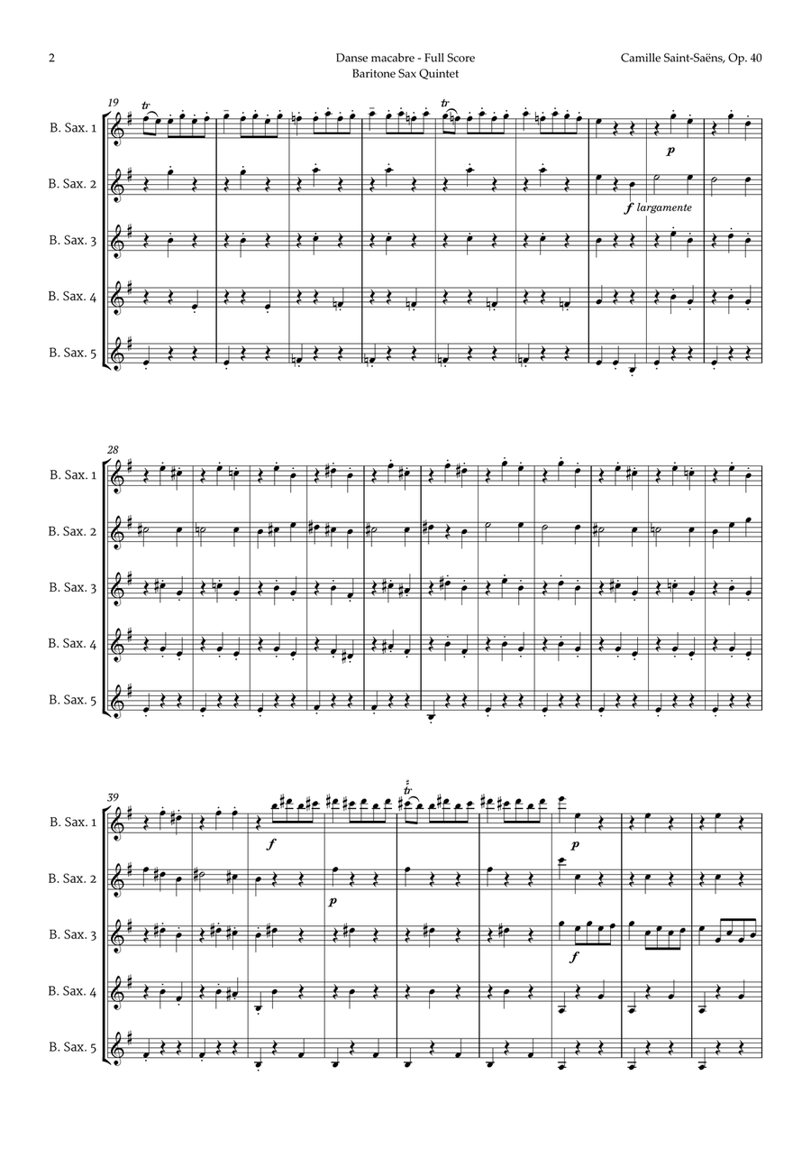 Danse Macabre by Camille Saint-Saens for Baritone Sax Quintet Saxophone Quintet scores gallery preview page 2
