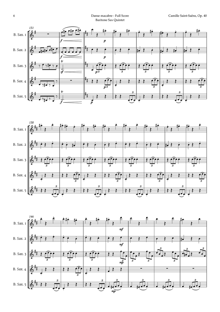 Danse Macabre by Camille Saint-Saens for Baritone Sax Quintet Saxophone Quintet scores gallery preview page 6