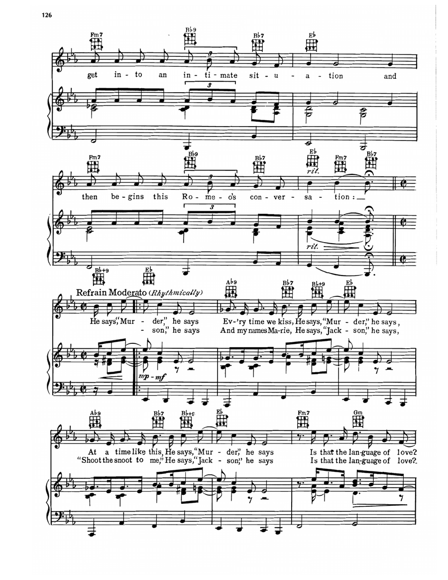Murder, He Says (from Happy Go Lucky) Piano, Vocal, Guitar scores gallery preview page 2