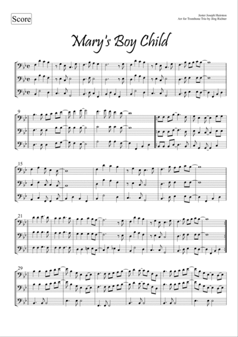 Mary's Boy Child Bass Trombone scores gallery preview page 2