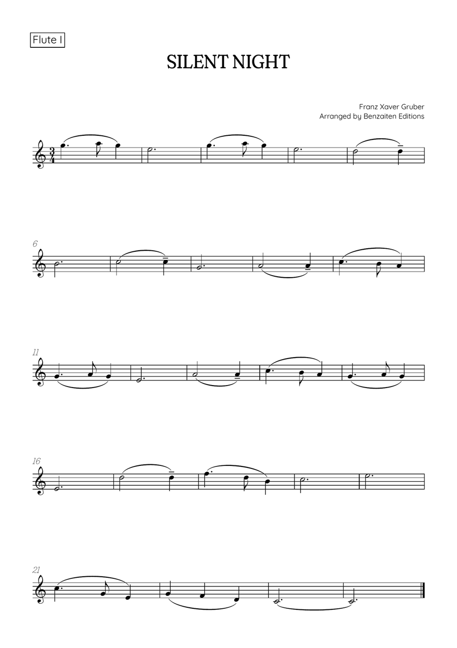 Silent Night for flute duet • easy Christmas song sheet music Flute Duet scores gallery preview page 2