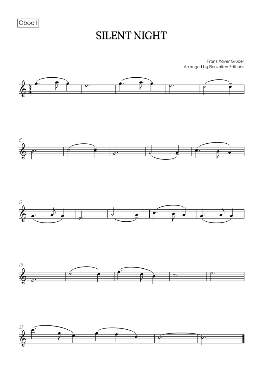 Silent Night for oboe duet with piano accompaniment • easy Christmas song sheet music (w/ chords) Woodwind Duet scores gallery preview page 2