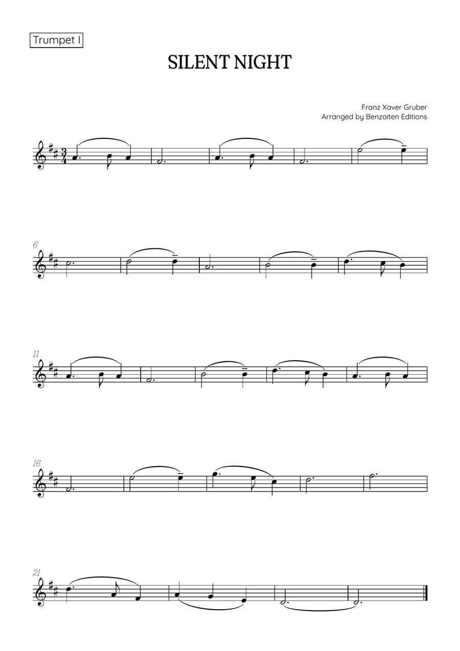 Silent Night for trumpet duet with piano accompaniment • easy Christmas song sheet music (w/ chords) Trumpet Duet scores gallery preview page 2