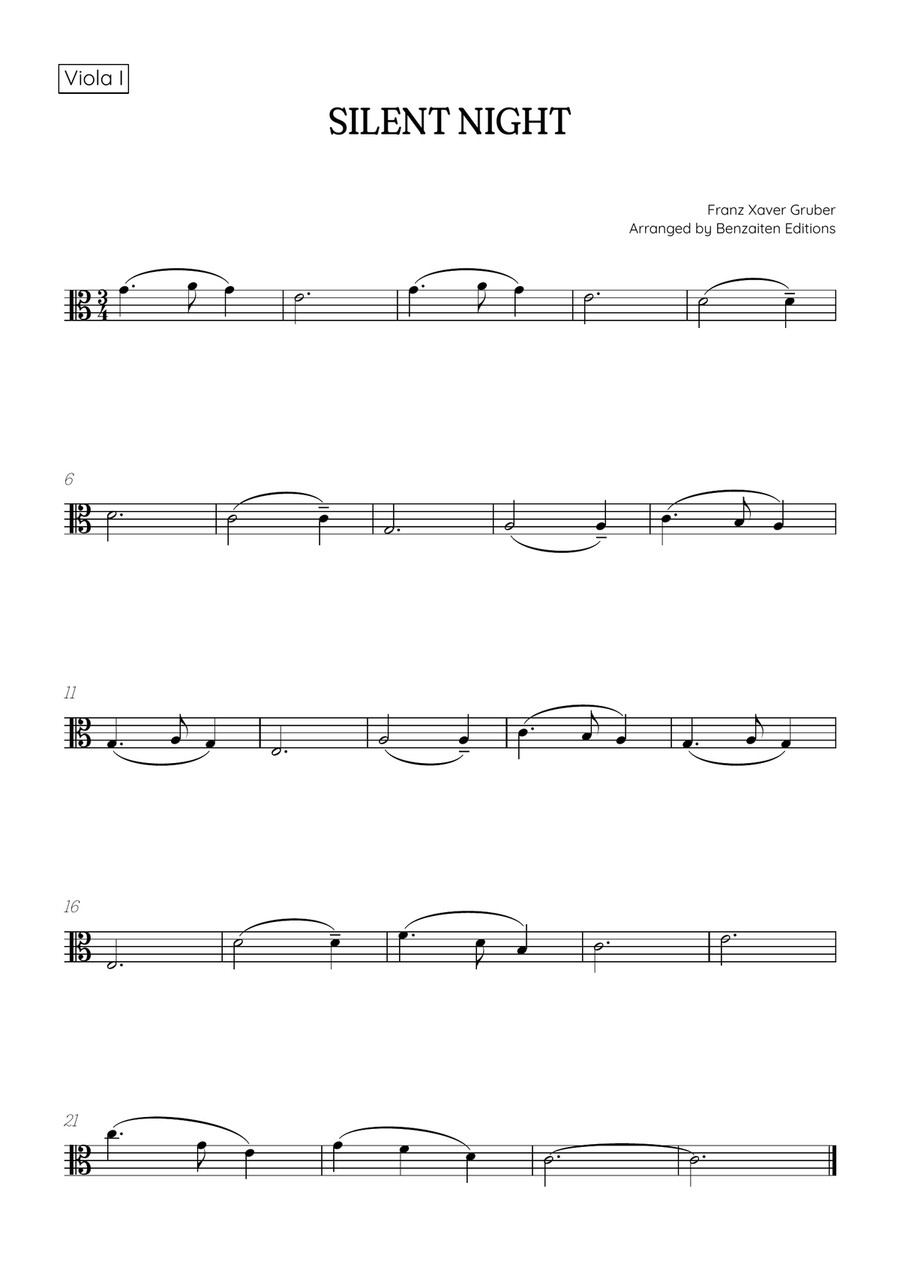 Silent Night for viola duet with piano accompaniment • easy Christmas song sheet music String Duet scores gallery preview page 2