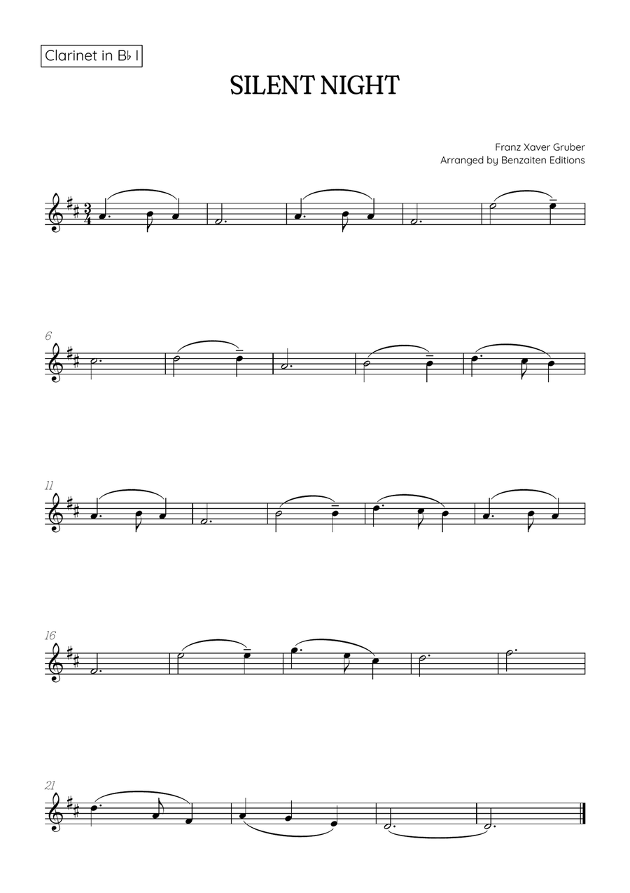 Silent Night for clarinet duet with piano accompaniment • easy Christmas song sheet music (w/ chords Clarinet Duet scores gallery preview page 2