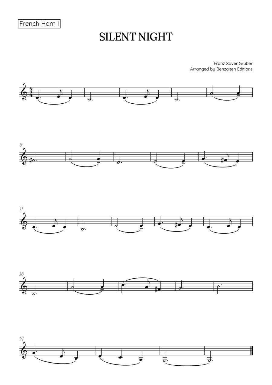 Silent Night for french horn duet with piano accompaniment • easy Christmas song sheet music Brass Duet scores gallery preview page 2