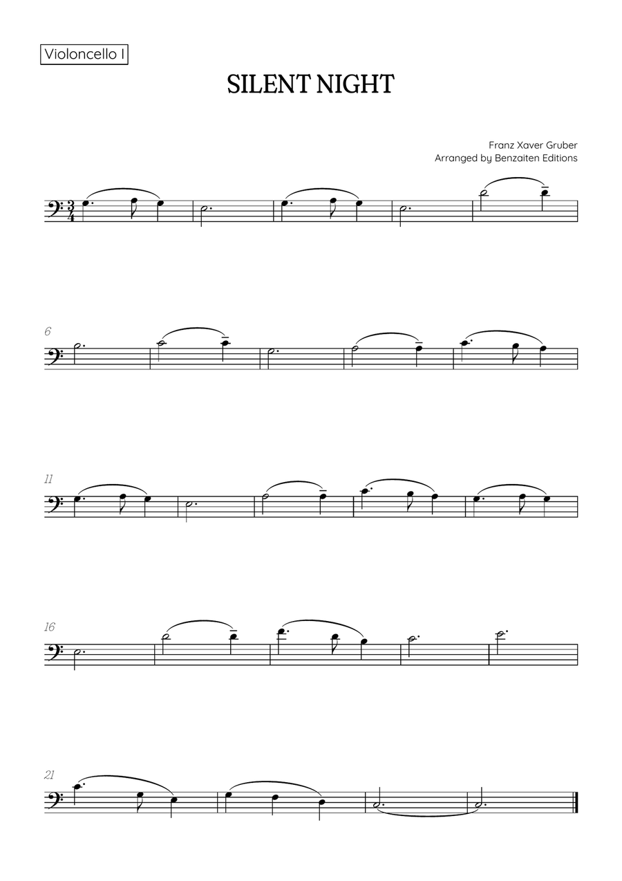 Silent Night for cello duet • easy Christmas song sheet music String Duet scores gallery preview page 2