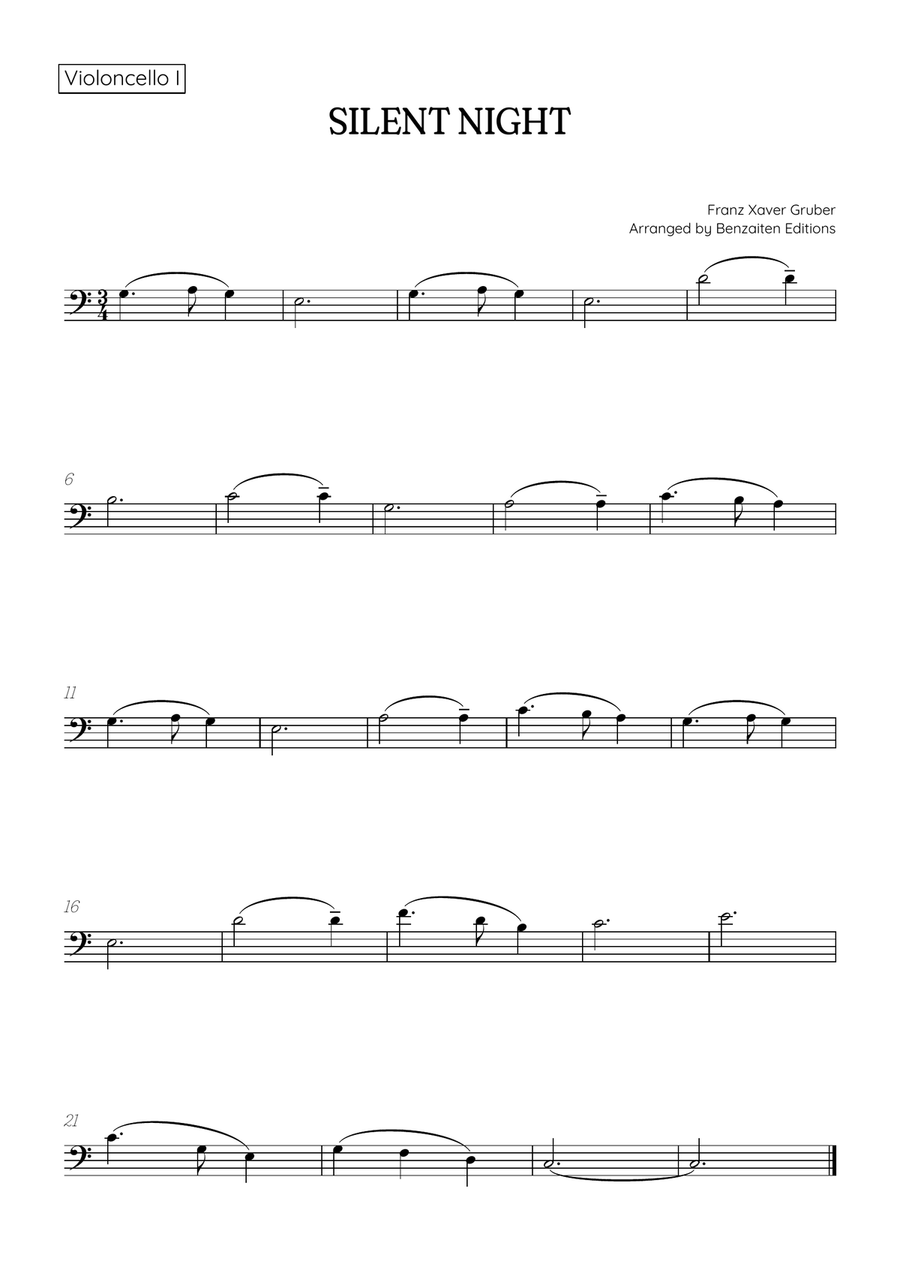 Silent Night for cello duet with piano accompaniment • easy Christmas song sheet music String Duet scores gallery preview page 2