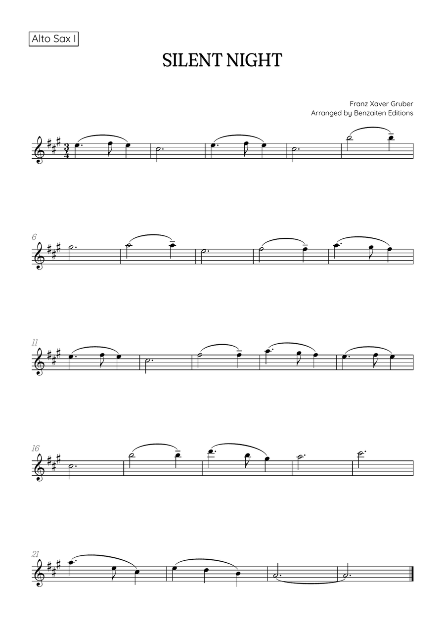 Silent Night for alto sax duet with piano accompaniment • easy Christmas song sheet music (chords) Woodwind Duet scores gallery preview page 2