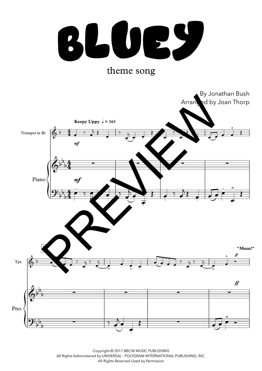 Bluey Theme Song B-Flat Trumpet scores gallery preview page 2