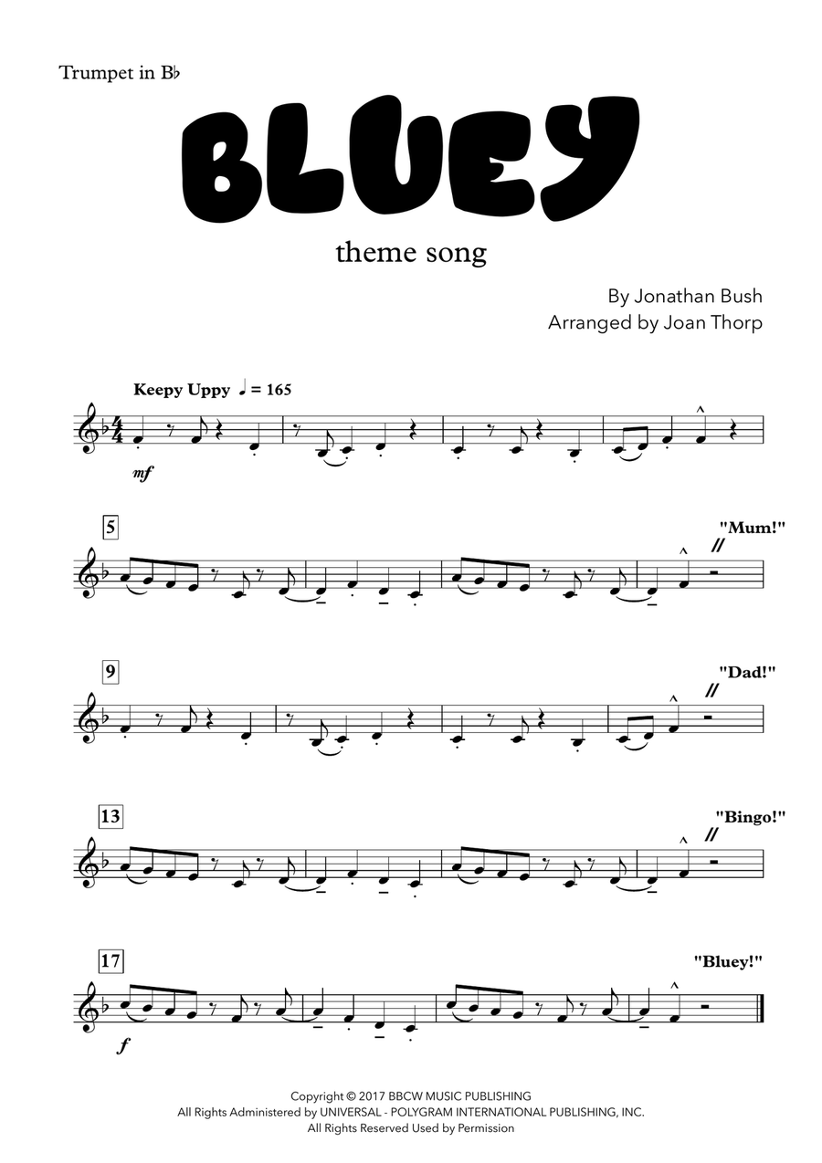 Bluey Theme Song B-Flat Trumpet scores gallery preview page 3