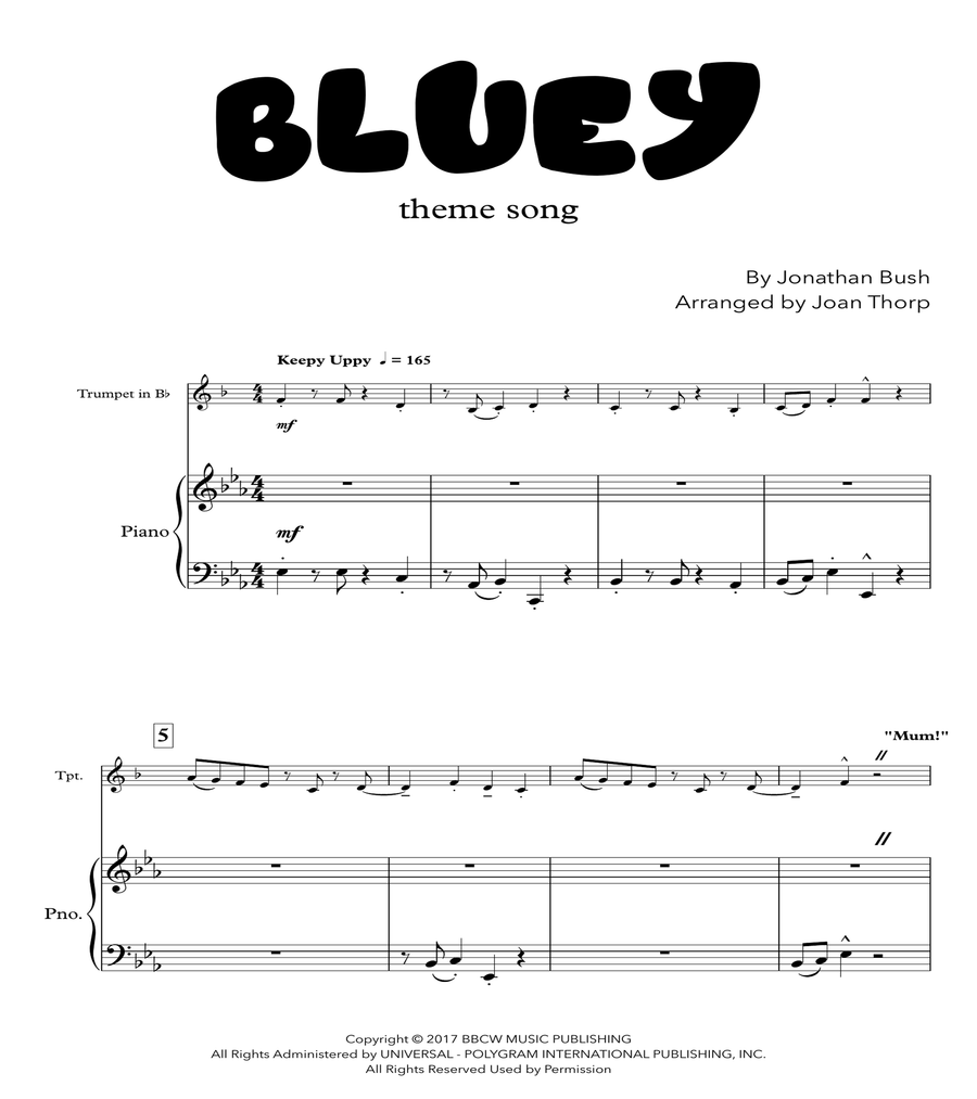 Bluey Theme Song B-Flat Trumpet scores gallery preview page 4