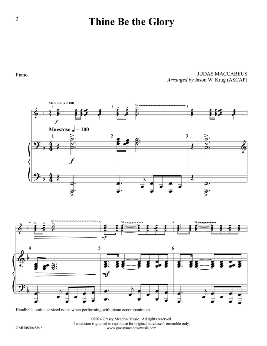 Thine Be the Glory – piano accompaniment to 8 bell version Thine Be the Glory – piano accompaniment to 8 bell version Handbell Choir scores gallery preview page 2