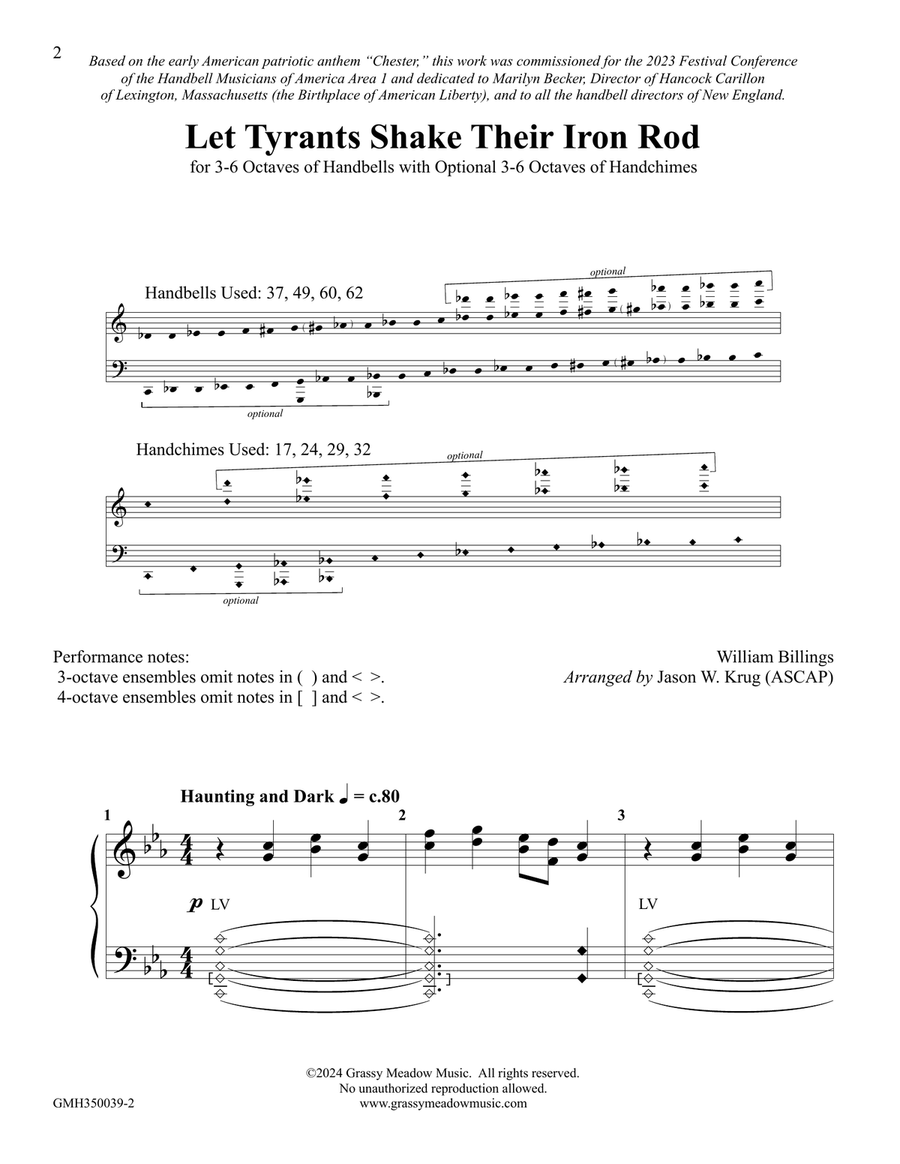 Let Tyrants Shake Their Iron Rod (for 3-6 octave handbell ensemble) (site license) 5-Octaves scores gallery preview page 2