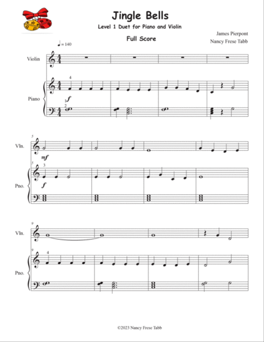 Jingle Bells - Level 1 Easy Duet for Piano and Violin String Duet scores gallery preview page 2
