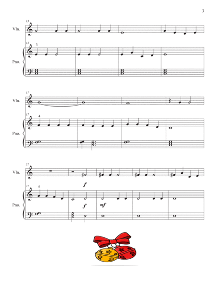 Jingle Bells - Level 1 Easy Duet for Piano and Violin String Duet scores gallery preview page 3