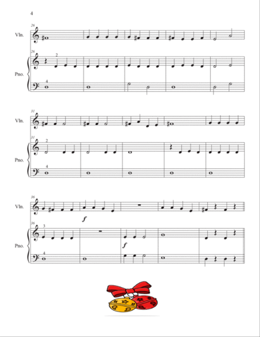Jingle Bells - Level 1 Easy Duet for Piano and Violin String Duet scores gallery preview page 4