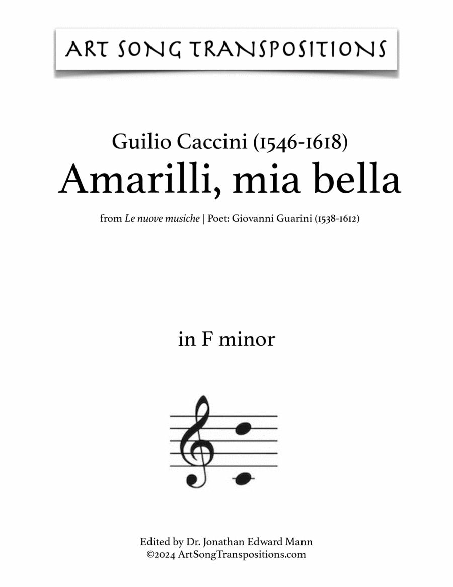 CACCINI: Amarilli, mia bella (transposed to F minor) Voice scores gallery preview page 1