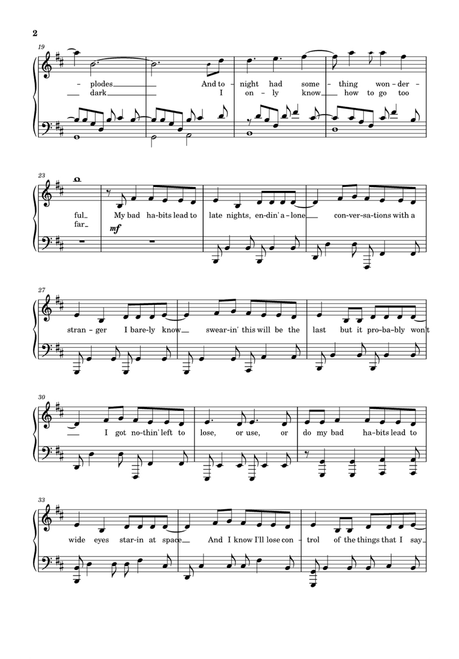 Bad Habits Bad Habits Easy Piano scores gallery preview page 2
