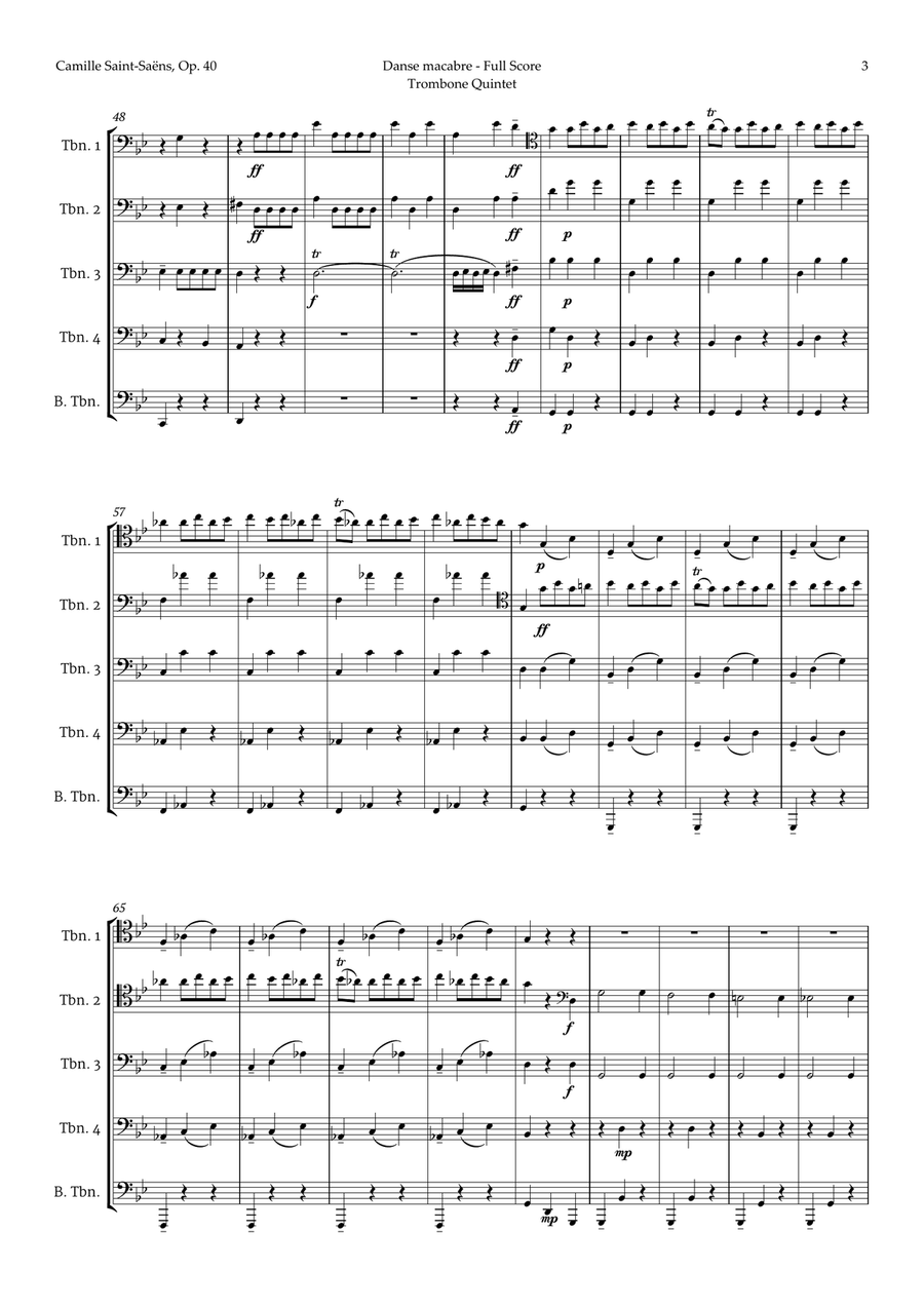 Danse Macabre by Camille Saint-Saens for Trombone Quintet Brass Quintet scores gallery preview page 3