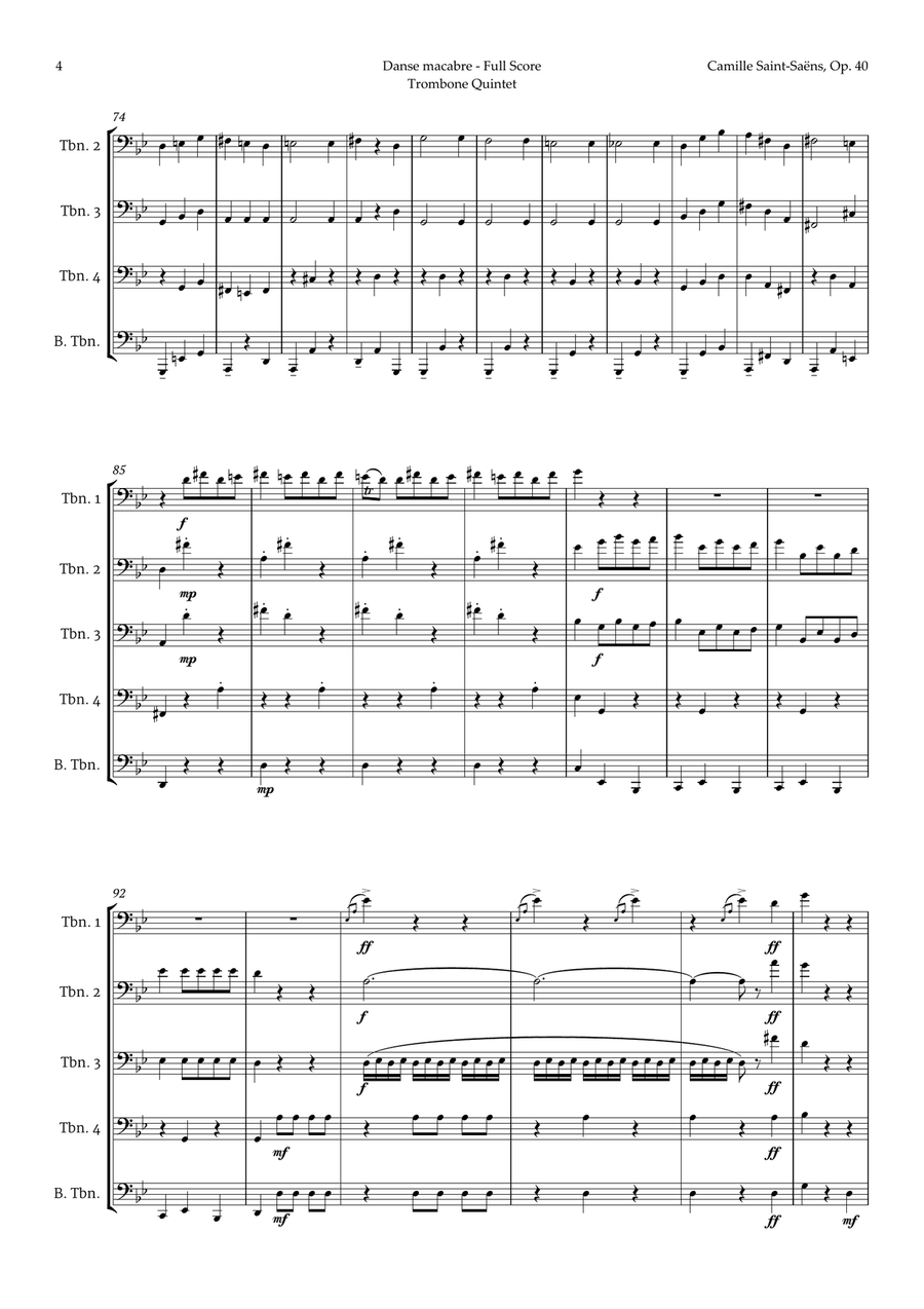 Danse Macabre by Camille Saint-Saens for Trombone Quintet Brass Quintet scores gallery preview page 4
