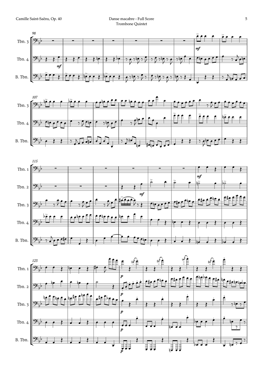 Danse Macabre by Camille Saint-Saens for Trombone Quintet Brass Quintet scores gallery preview page 5