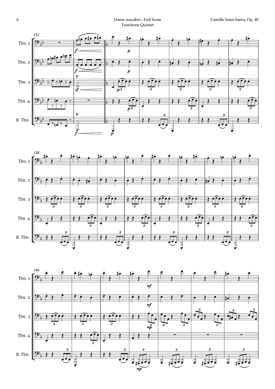 Danse Macabre by Camille Saint-Saens for Trombone Quintet Brass Quintet scores gallery preview page 6