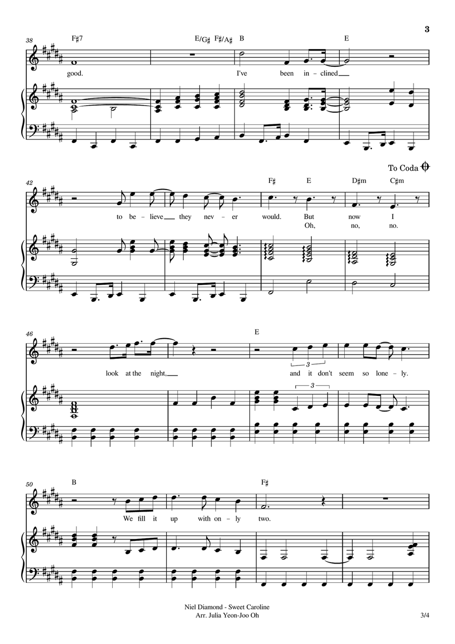 Sweet Caroline Sweet Caroline Piano, Vocal scores gallery preview page 3