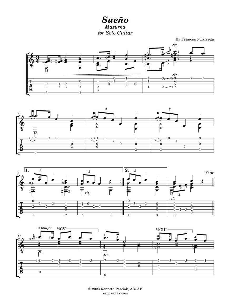 Sueño (for Solo Guitar) Sueño (for Solo Guitar) Acoustic Guitar scores gallery preview page 2