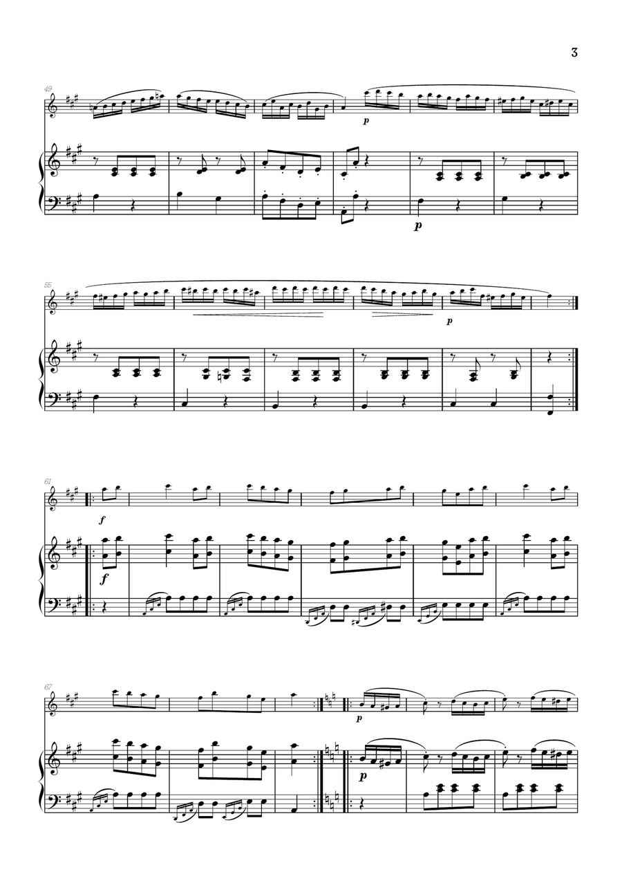 Rondo Alla Turca (Turkish March) • violin sheet music with piano accompaniment Violin Solo scores gallery preview page 3
