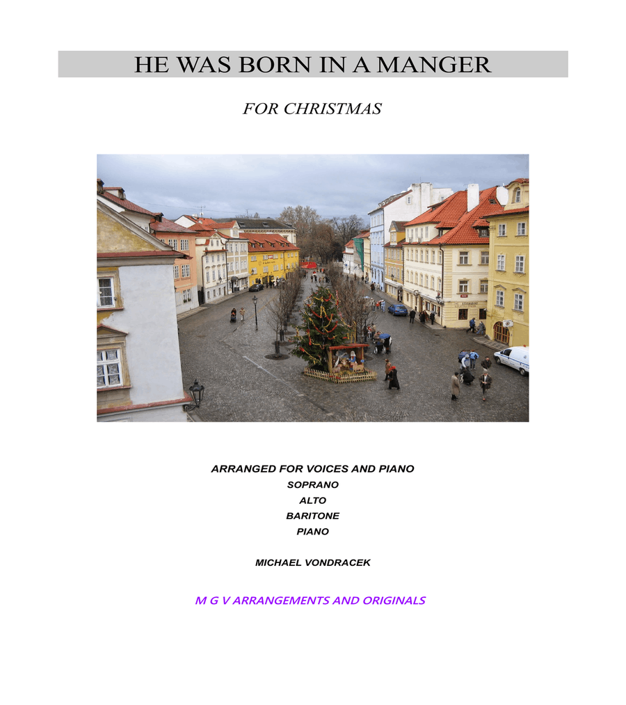 HE WAS BORN IN A MANGER 3-Part scores gallery preview page 1