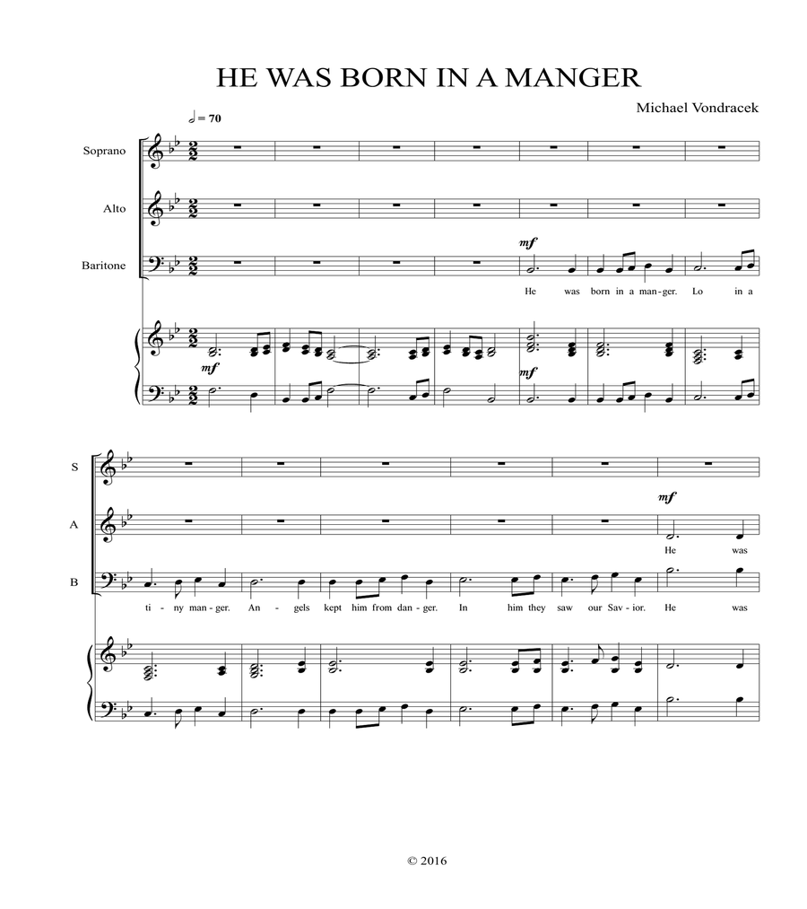 HE WAS BORN IN A MANGER 3-Part scores gallery preview page 2