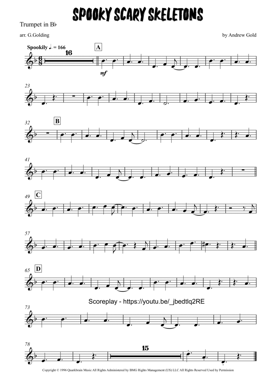 Spooky Scary Skeletons B-Flat Trumpet scores gallery preview page 1