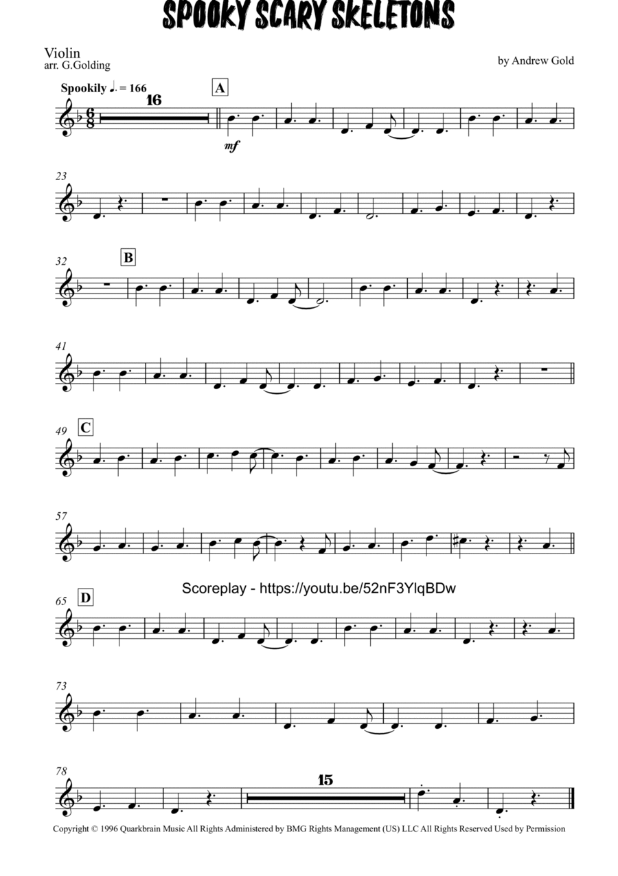 Spooky Scary Skeletons Violin Solo scores gallery preview page 1