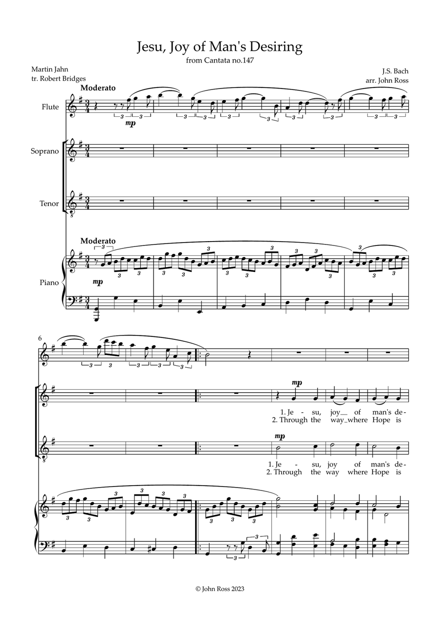 Jesu, Joy of Man's Desiring - Soprano & Tenor duet, Flute, Piano Flute scores gallery preview page 2