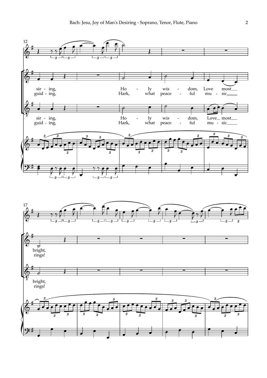 Jesu, Joy of Man's Desiring - Soprano & Tenor duet, Flute, Piano Flute scores gallery preview page 3