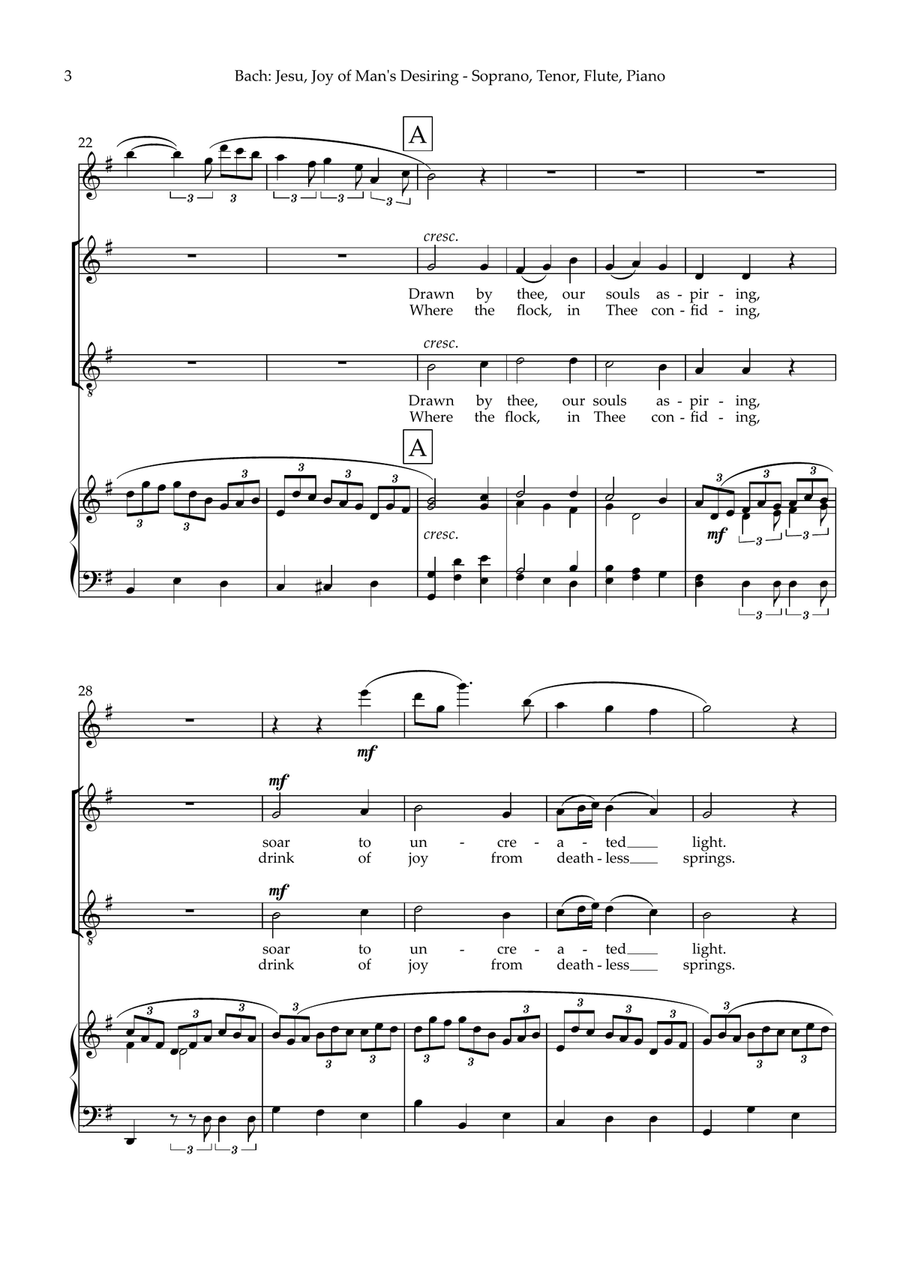 Jesu, Joy of Man's Desiring - Soprano & Tenor duet, Flute, Piano Flute scores gallery preview page 4