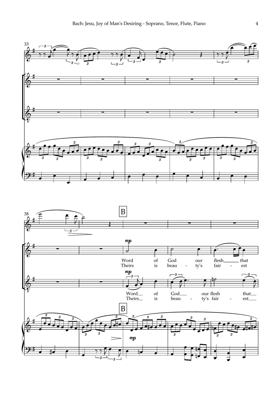 Jesu, Joy of Man's Desiring - Soprano & Tenor duet, Flute, Piano Flute scores gallery preview page 5