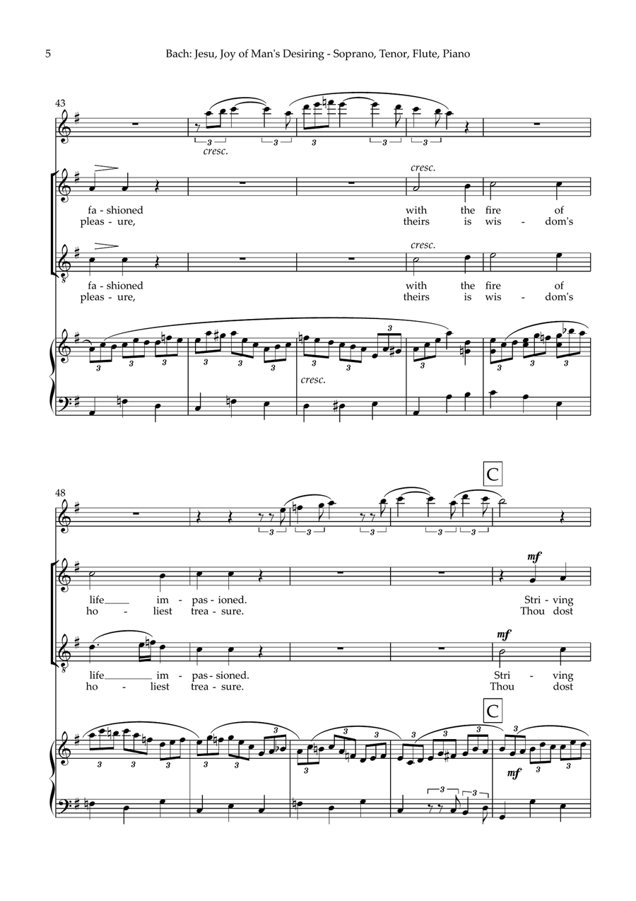 Jesu, Joy of Man's Desiring - Soprano & Tenor duet, Flute, Piano Flute scores gallery preview page 6
