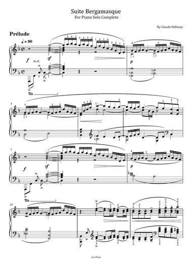 Debussy - Prelude From Suite Bergamasque L.75 - Original With Fingered - For Piano Solo Complete