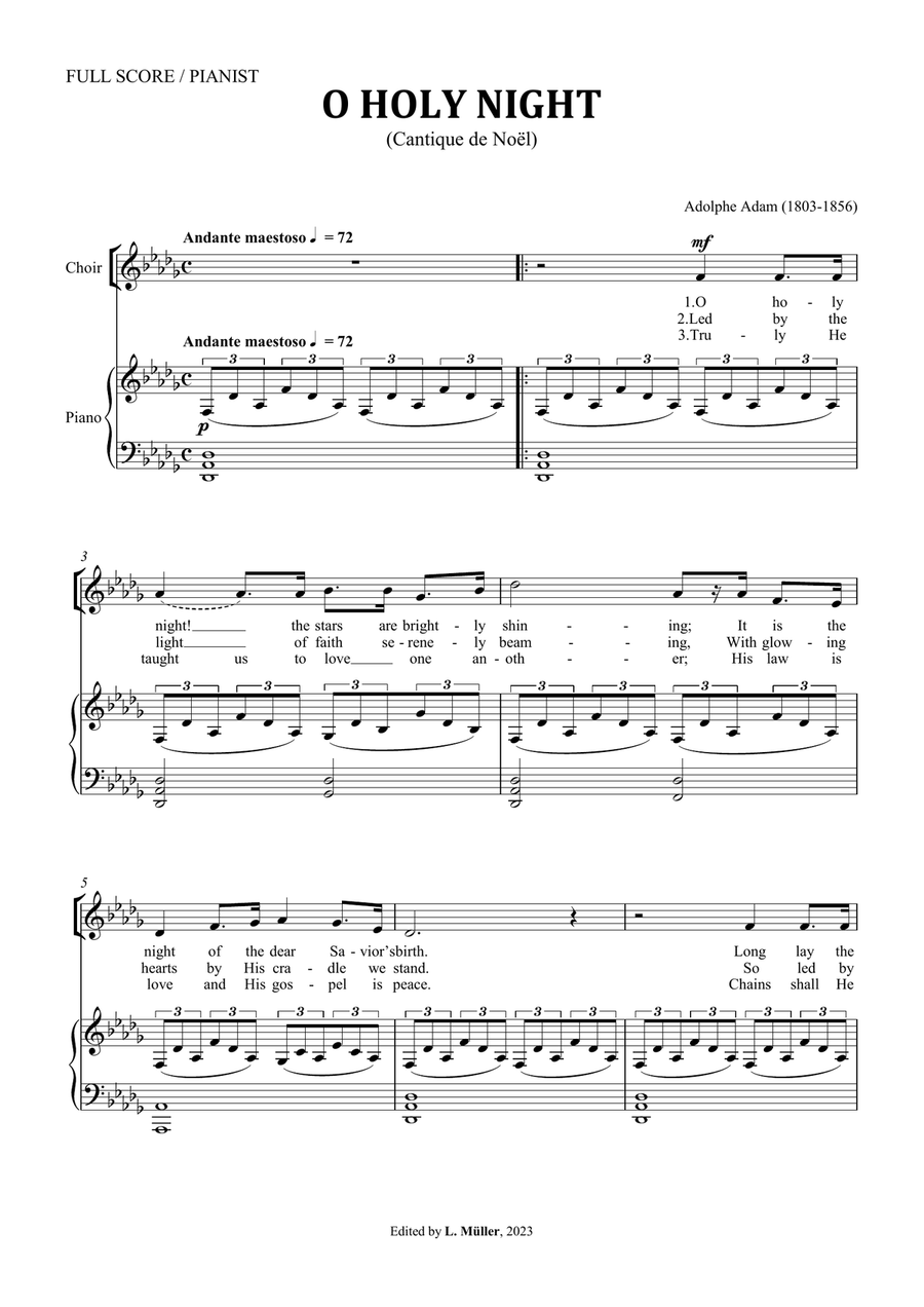 O Holy Night (Cantique de Noël) by Adolphe Adam for SATB Choir in D-flat Major 4-Part scores gallery preview page 3
