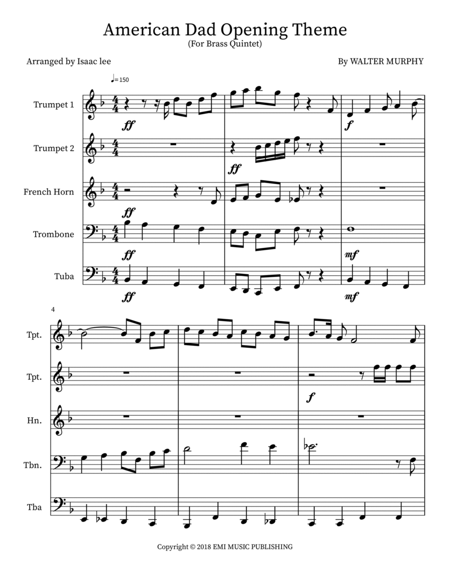 American Dad Opening Theme Horn scores gallery preview page 1