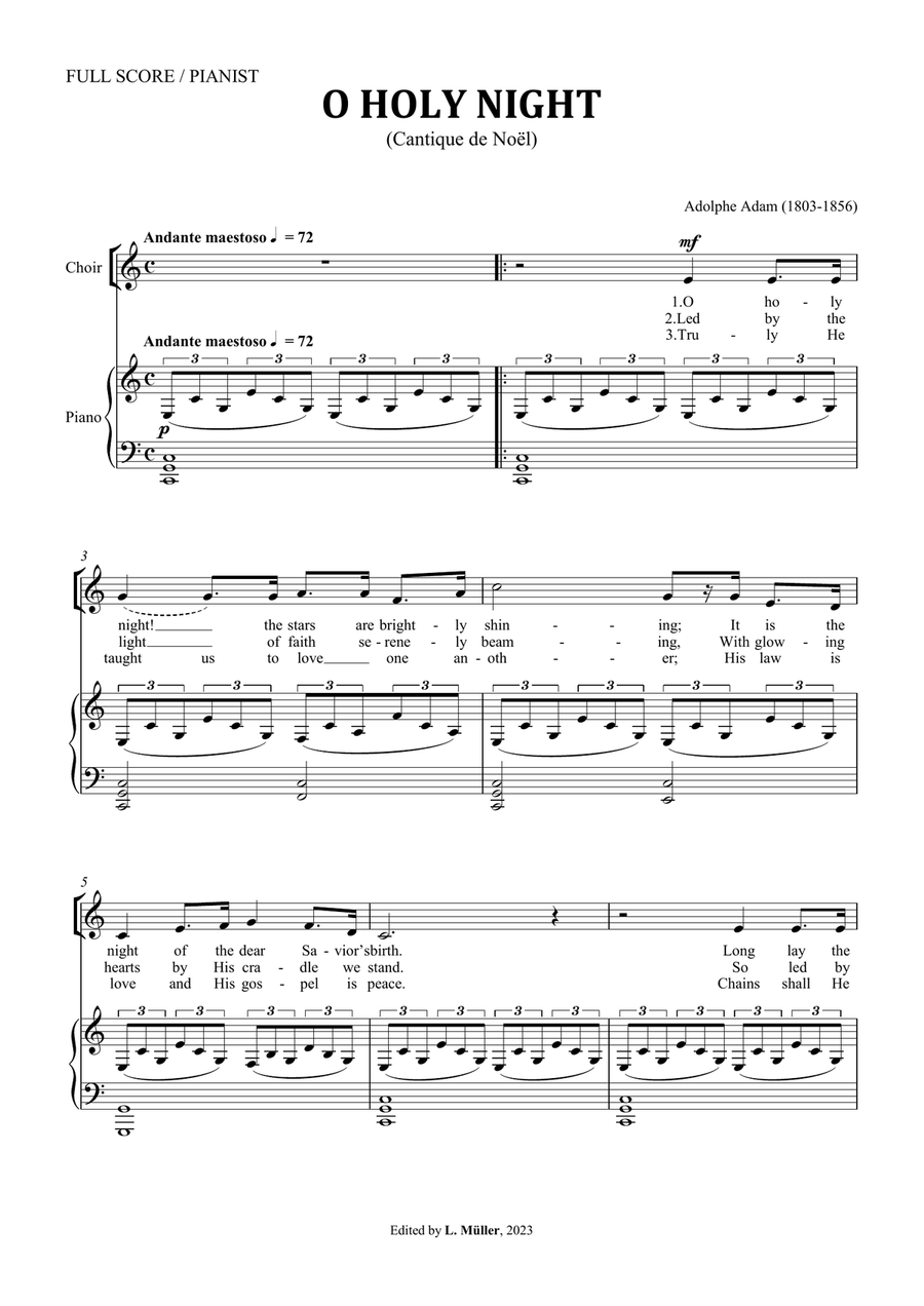 O Holy Night (Cantique de Noël) by Adolphe Adam for SATB Choir in C major 4-Part scores gallery preview page 3
