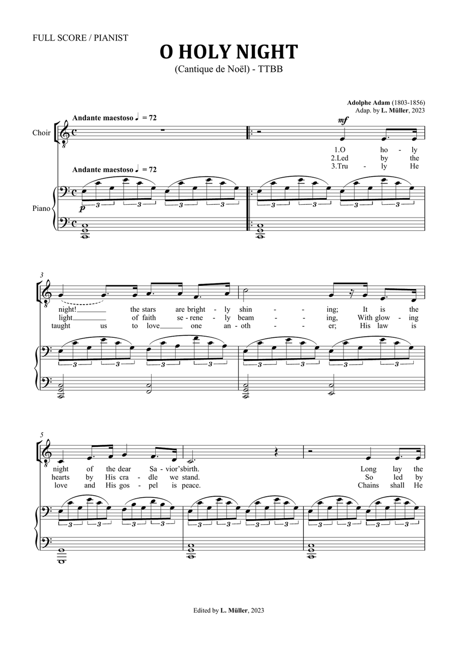 O Holy Night (Cantique de Noël) by Adolphe Adam for Men's Choir (TTBB) in D-flat Major TTBB scores gallery preview page 3
