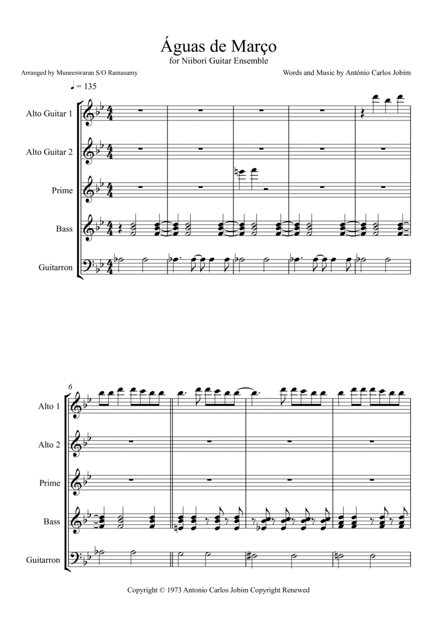 Águas De Março (waters Of March) Electric Guitar scores gallery preview page 1