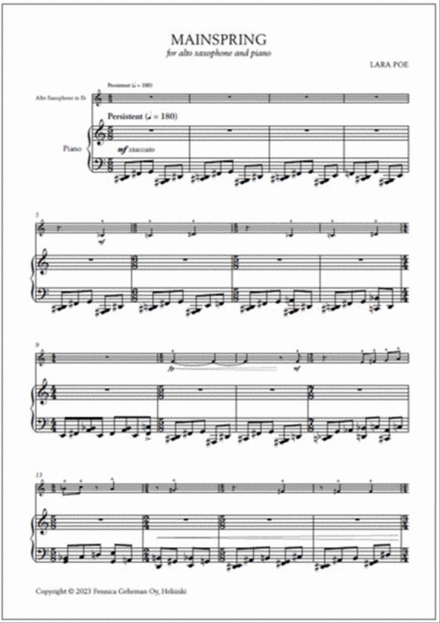 Mainspring for alto saxophone and piano Alto Saxophone scores gallery preview page 2