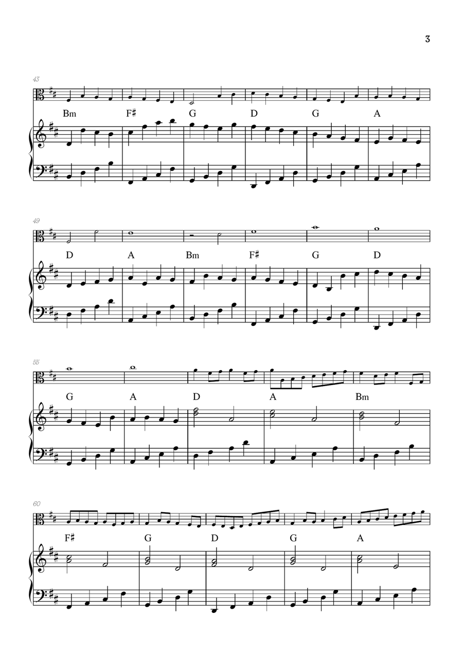 Pachelbel Canon in D • viola sheet music with piano accompaniment and chords Viola scores gallery preview page 3
